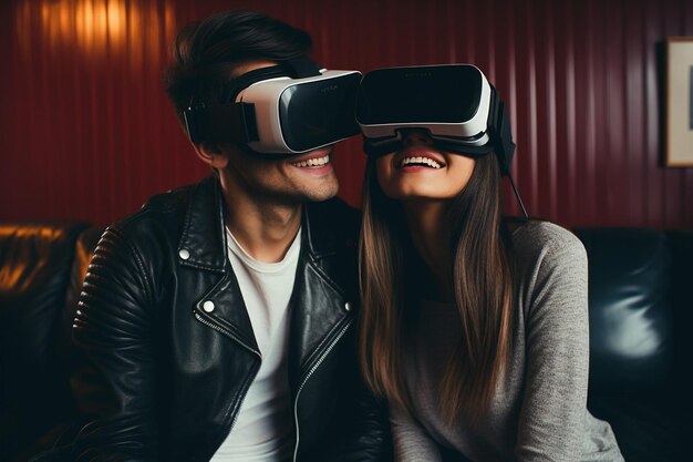 Photo couple using virtual reality glasses