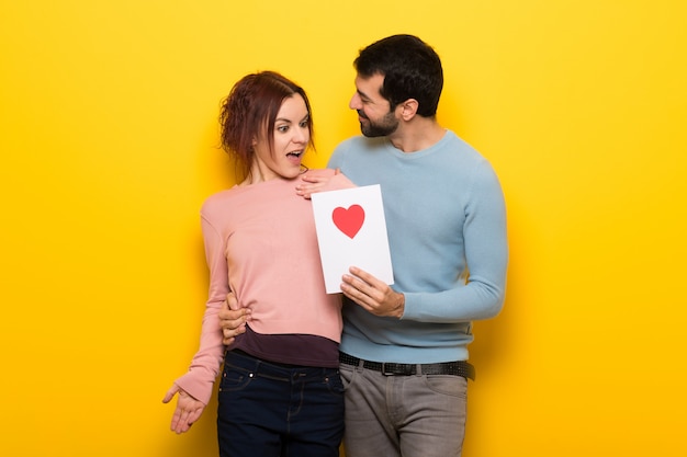 Couple in valentine day with valentines day card