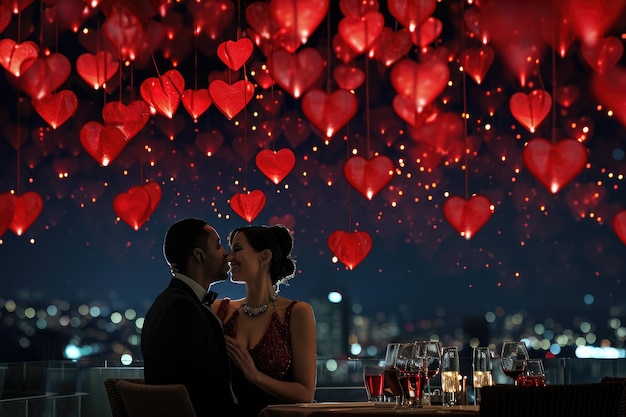 couple in valentines day night at romantic restaurant celebrating love pragma