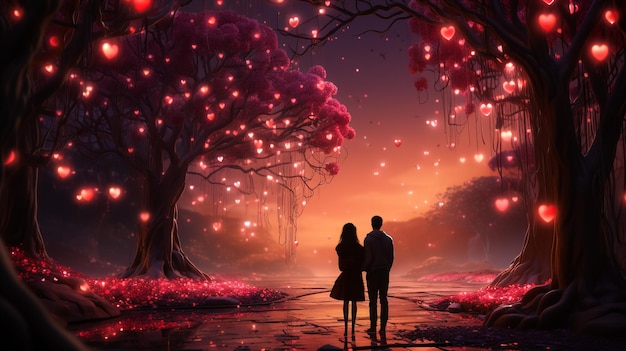 Couple walking at alley in night lights