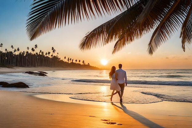 A couple walking on a beach in sri lanka