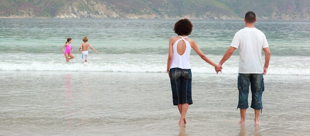 Couple walking on the beach