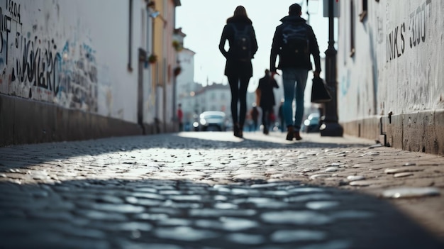 A Couple Walking Down a Street