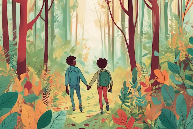 couple walking in the forest