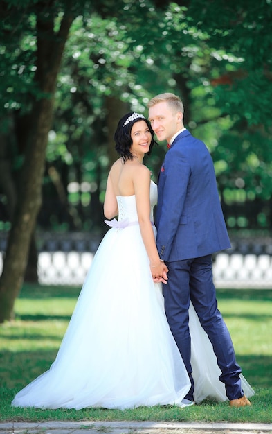 Couple walking in the Park on a Sunny day