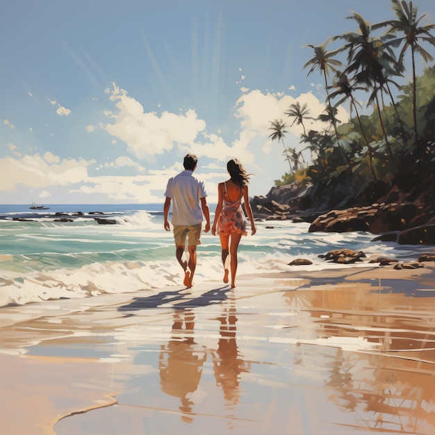 Couple walking together on the beach