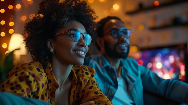 Couple watching a movie together at home