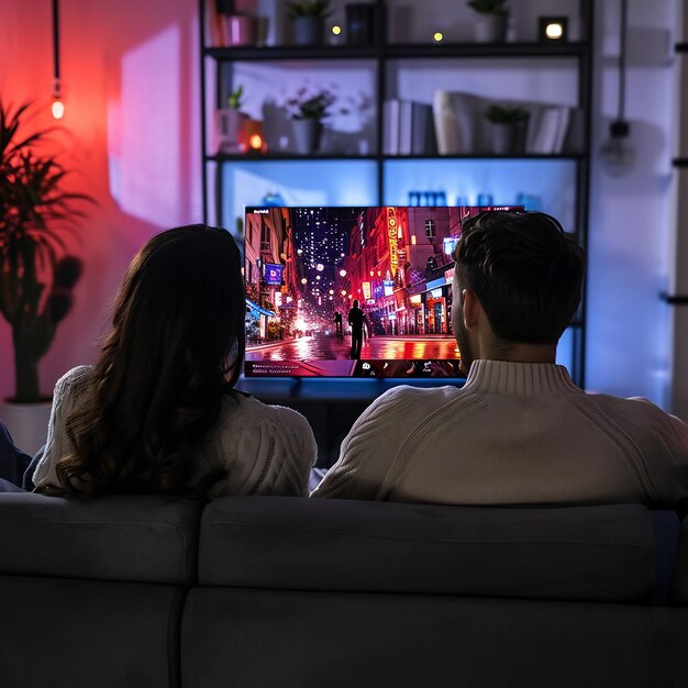 couple watching series in the smart tv