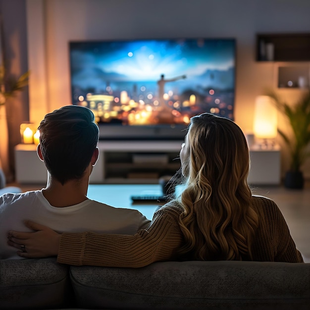 couple watching series in the smart tv