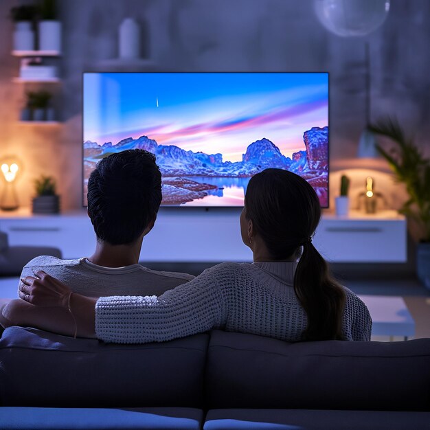 Foto coppia che guarda serie nella smart tv