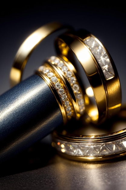 A Couple Of Wedding Rings Sitting On Top Of Each Other
