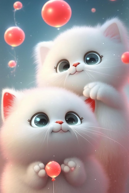 Пара белых кошек, стоящих рядом друг с другом, генеративный ИИ