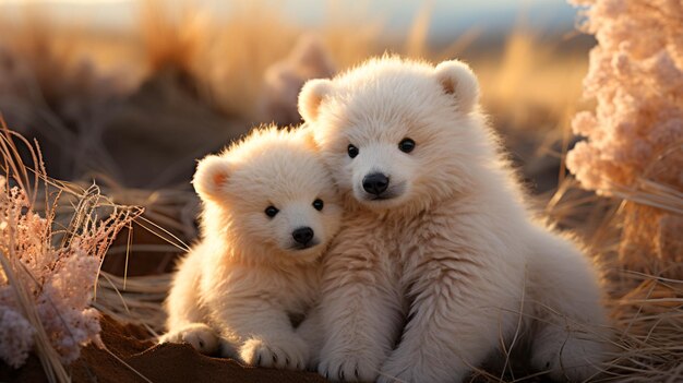 Photo a couple of white teddy bears in ice