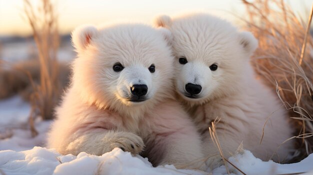 Photo a couple of white teddy bears in ice