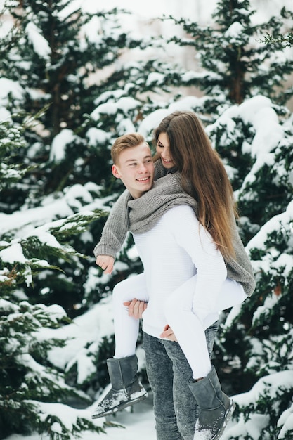 Couple in winter forest