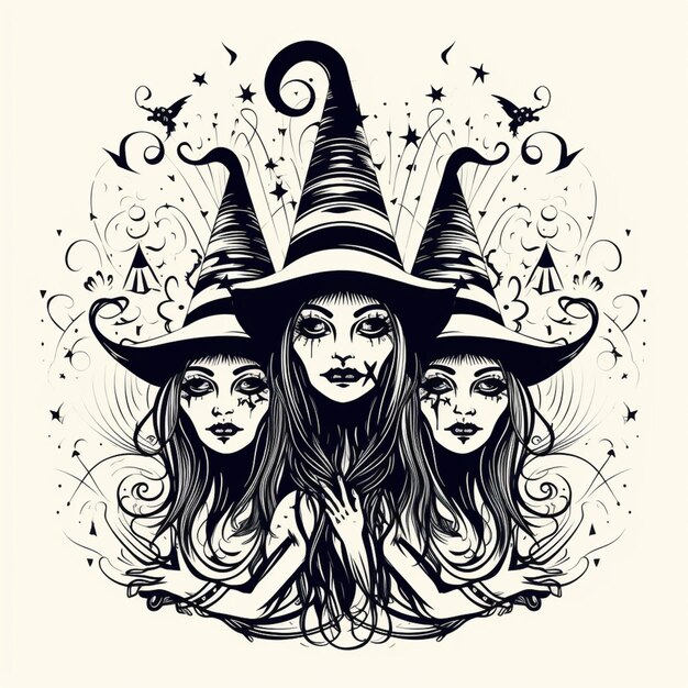Photo a couple of witches with hats on their heads generative ai