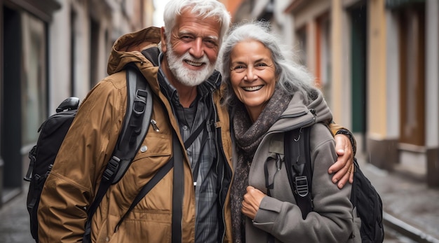 A couple with a backpack on their back