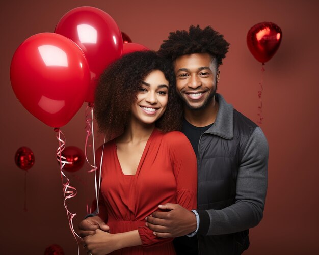 a couple with balloons that say quot love quot on the red background