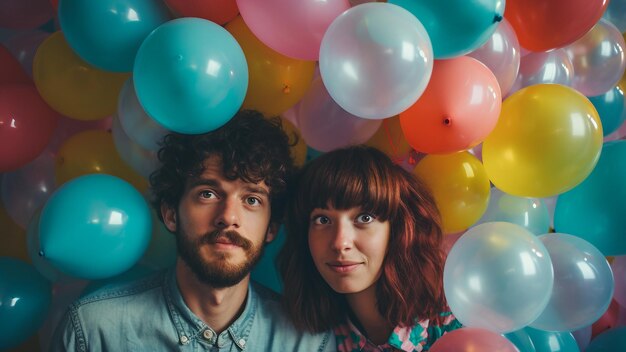 Couple with colorful balloons