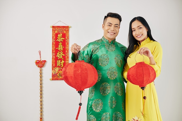 Couple with red paper lanterns