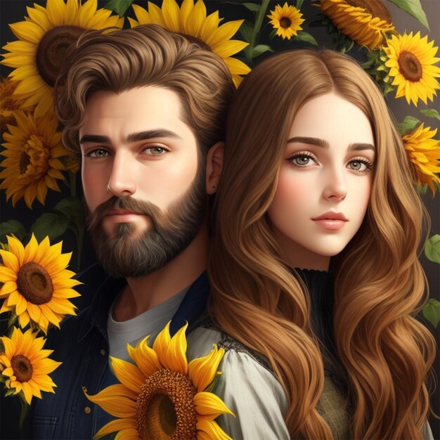 Couple with sunflowers