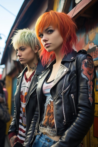 a couple of women with dyed hair