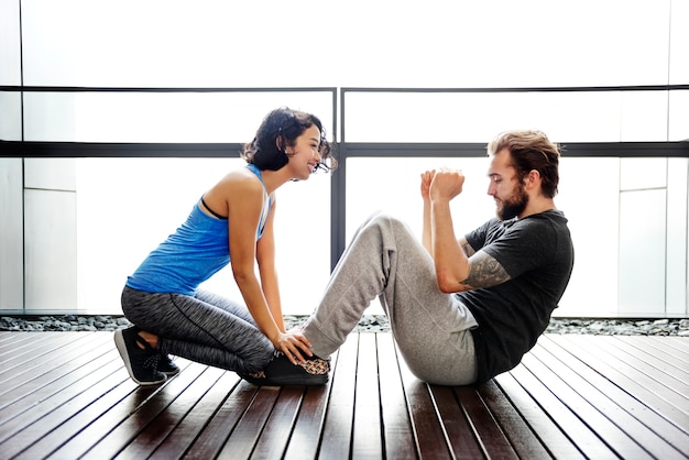 Couple working out together