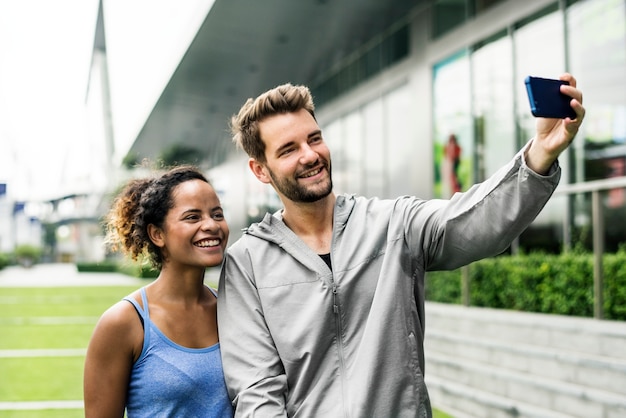 Couple working out together