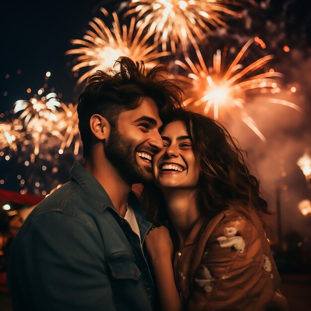 Premium AI Image Couples celebration new year 2024 with fireworks
