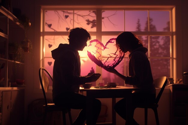 Couples creating heartshaped shadow puppets on coz 00181 03