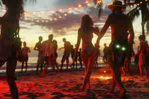 Photo couples dancing barefoot in the sand at a beachfro