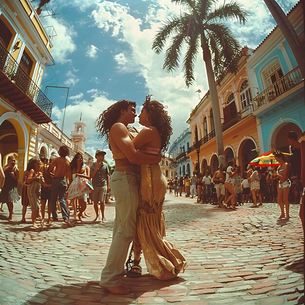 Couples Dancing to Salsa Music in a Lively Cuban Neighborhoo Neighbor Holiday Activities Background