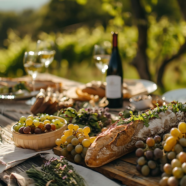 Фото Пара наслаждается романтическим пикником во французском винограднике с соседними праздничными мероприятиями