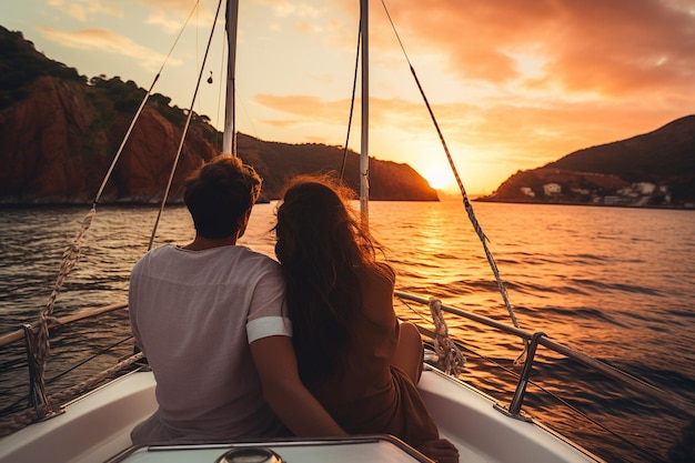 Foto coppie che si godono un picnic sul lago al tramonto