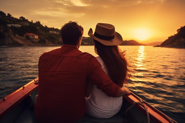 Photo couples enjoying a romantic dinner at a waterfront restaurant