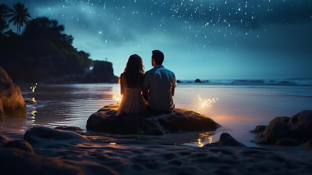 Foto coppie che trascorrono del tempo di qualità sulla spiaggia del mare il giorno di san valentino con spazio di copia ai generativa