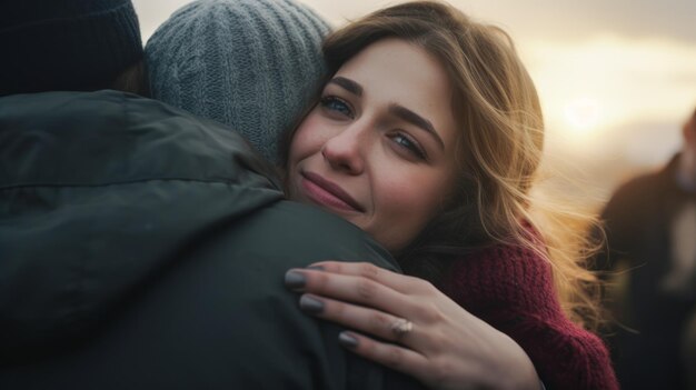 Photo couples hugging a beautiful moment of love and affection