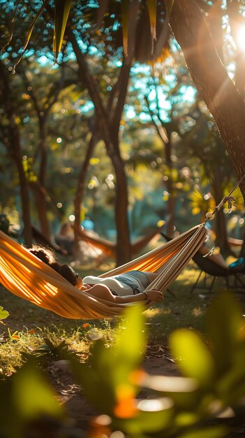 Couples Relaxing in a Hammock in a Tranquil Paraguayan Park Neighbor Holiday Activities Background