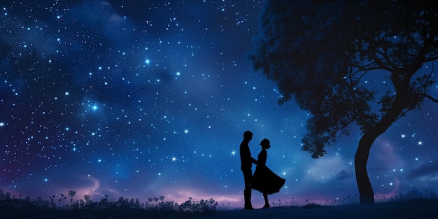 Couples Silhouette Against a StarFilled Night Sky