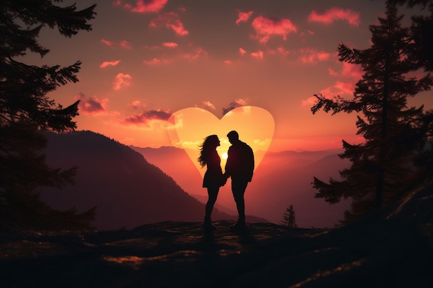 Photo a couples silhouette framed by a heartshaped sunse 00089 02