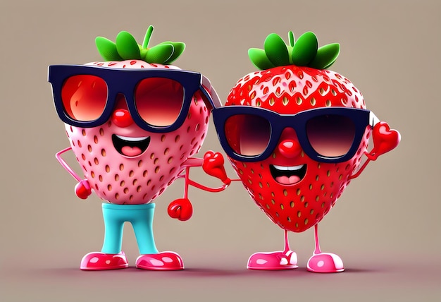 Photo couples strawberry cartoon characters