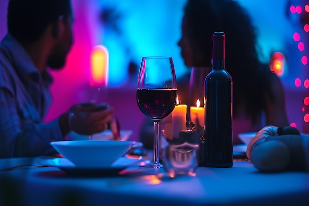 Couples Toasting Wine with Candle and Candles on the Table