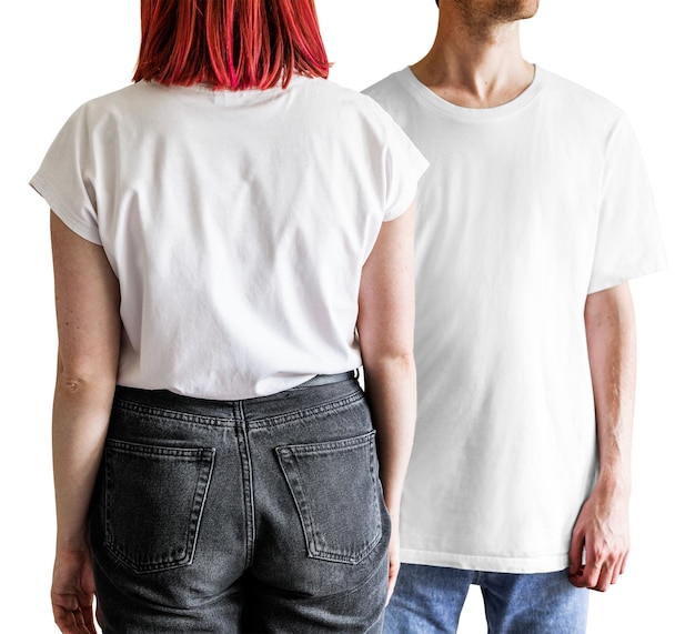Couples white tee mockup png casual apparel
