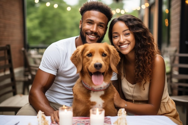 Couples with celebrating a birthday party for his dog Generative AI