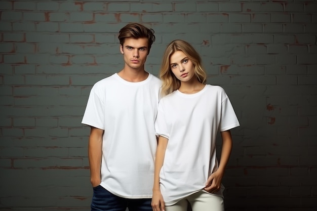 Couples with white tshirt for mockup Generative AI