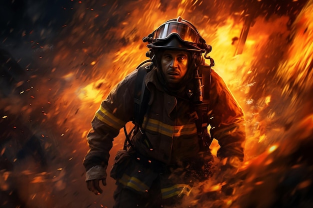 Courageous Firefighter Charges Into Smoke Wearing Full Gear Generative AI