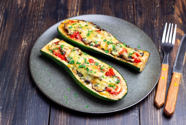 Courgette gevuld met champignons tomaten en kaas Gezond eten Vegetarisch eten Dieet