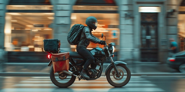 courier delivers parcels around the city on a motorcycle Generative AI