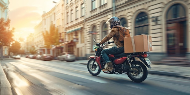 courier delivers parcels around the city on a motorcycle Generative AI