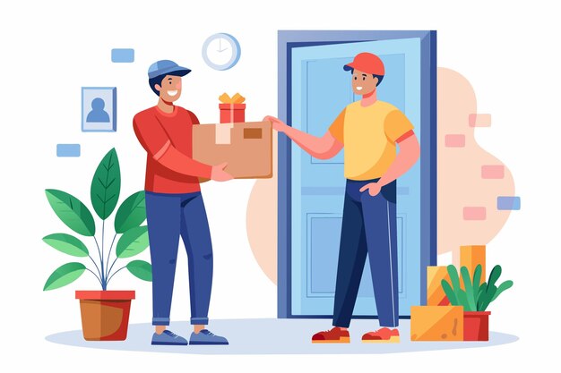 Courier gives box to customerdelivery services Flat vector illustration